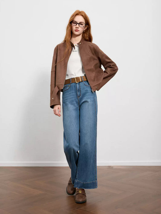 High-Waist Straight Wide-Leg Jeans