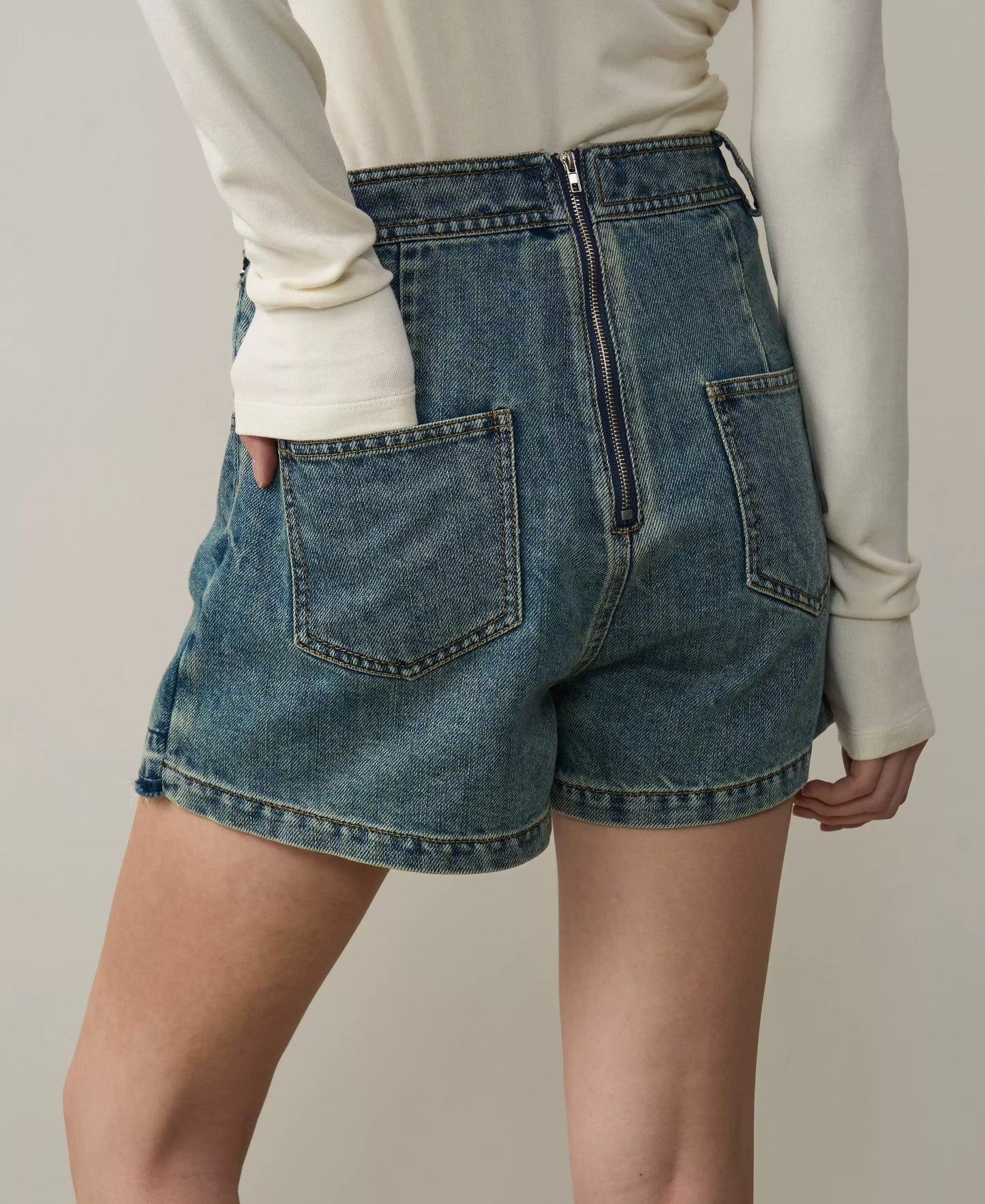 High-Rise Denim Skirt-Short