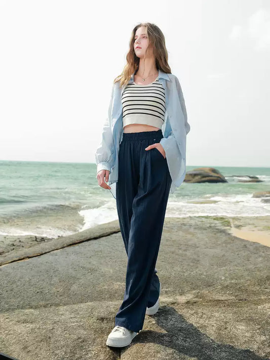 High-Waist Straight-Leg Casual Pants