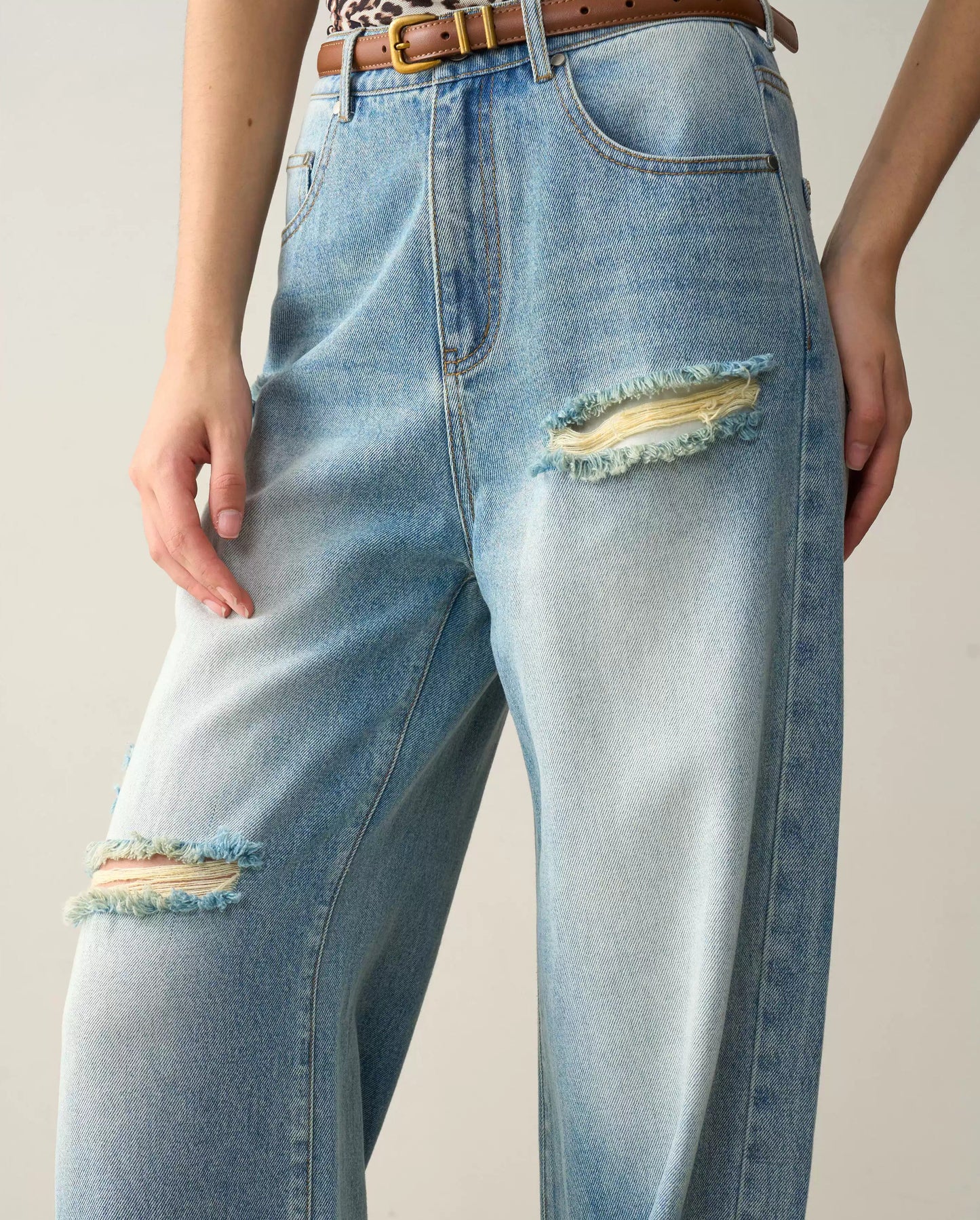 High-Waisted Distressed Straight-Leg Jeans